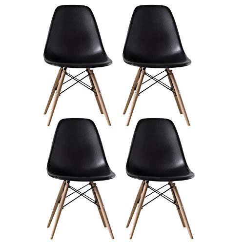 Image of TIED RIBBONS Set of 4 Designer DSW Chair for Home, Living Room, Bed Room, cafe, Office, Accent Chair (Plastic and Wood, Black, 81 cm X 40 cm)