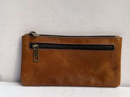 Image of Vintage Leather Pencil Case Pouch, Pen Pouch for Work & University, for Men,Women /Leather Pencil Cases for Adults Perfect for Office /Tool Pouch Zipper Bag, Small Tool Bag (Light Tan)