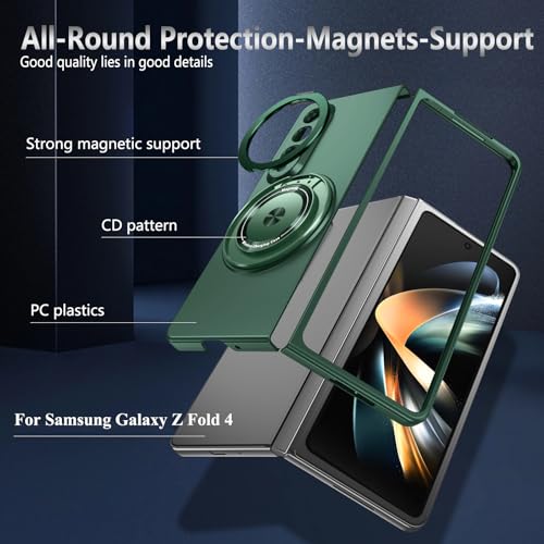 Image of Rugged Phone Case for Samsung Z Fold 4 Case with Ring Magnetic Fits Wireless Charger, 2 in 1 Soft TPU and Hard PC Cover Samsung Galaxy Z Fold 4 Case Shockproof Blue (Green)