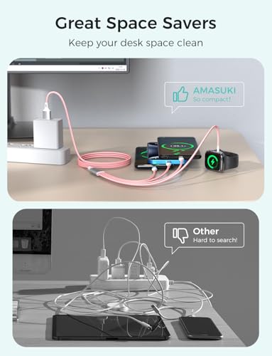 Image of 2Pack Multi Charging Cable for Apple Watch Charger 4 in 1 Travel Essentials RV Camping Essentials USB C /L /Micro Compatible with iWatch Series 11-1 /iPhone 17 /16 /15 /Android Airplane Gadgets-4FT /Pink