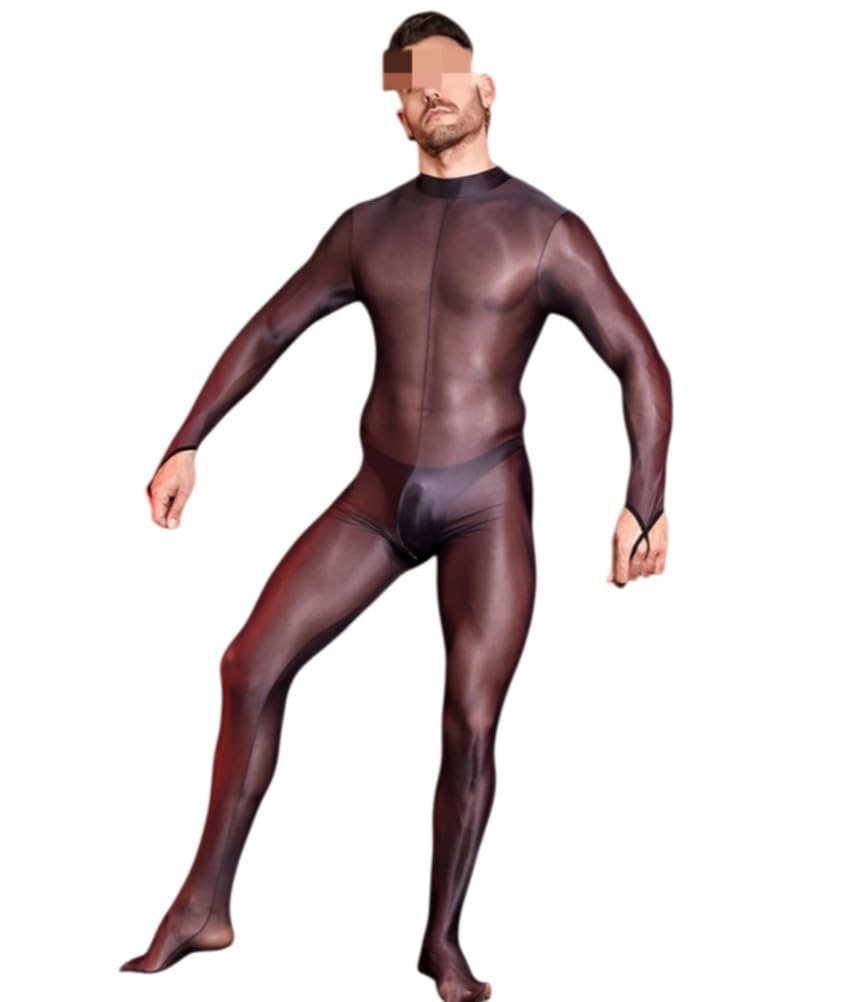 Combinaison intégrale pour Homme en Maille Sheer, col Haut, Spandex Zentai, Combinaison entièrement fermée avec Fermeture éclair, Une pièce