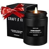 Craft & Kin Premium Dark Roast Coffee Candle | Black Christmas Scented Candles for Home | Long Lasting with 45 Hour Burn Time, 7.6oz | Soy Holiday Candle | Aromatherapy at Home | Gifts for Men