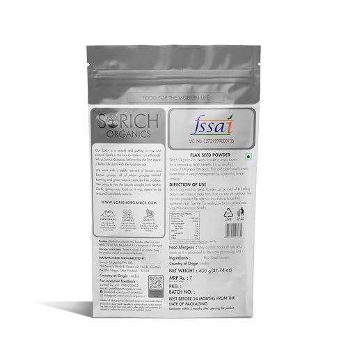 Image of Sorich Organics Cold Milled Flaxseed (Alsi) Powder 400g | Protein & Fiber | Supports Hair Growth & Skin Health | Natural Superfood for Weight Loss & Digestion | Gluten-Free