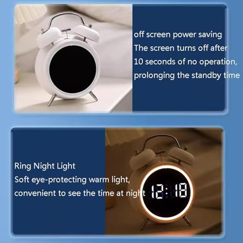 Image of Alarm Clock, Digital Alarm Clock with Large LED Display, Silent Round, Small, Analogue, Modern, Digital Clock with Date and Temperature Display, USB Network Connection (White)