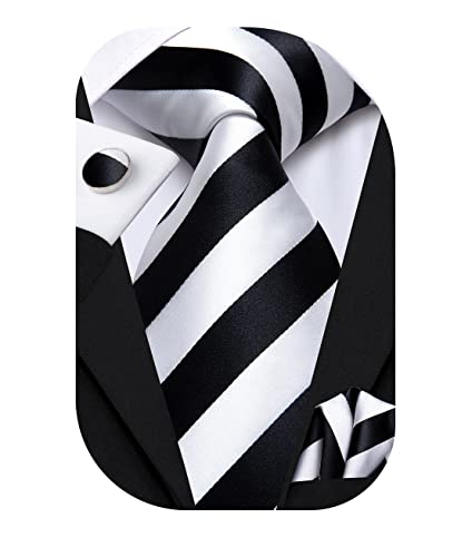 Image of Hi-Tie Silk Ties for Men Plaid Paisley Striped Necktie Pocket Square Cufflinks Set Formal Business