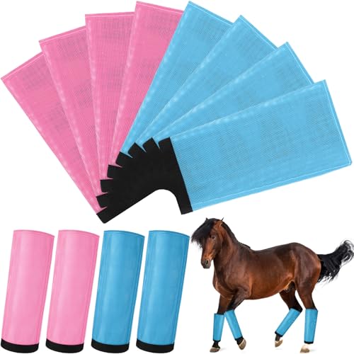 Image of Set of 8 Mesh Fly Boots for Horse Breathable Mesh Horse Boots Protective Loose Wraps Adjustable for Preventing Legs Reduces Flies and Mosquitoes Bites