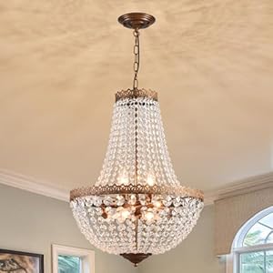 6 Lights French Empire Crystal Chandelier Farmhouse Pendant Lighting, Antique Bronze Ceiling Light Fixture for Dining Room Bedroom Foyer Living Room, W18.5 x H25.6