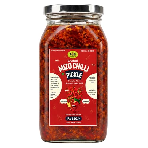 Image of ZoEi Foods & Herbals Crushed Mizo Chilli Pickle | Spicy Crushed Chilli Pickle with Authentic Mizo Birdseye Chilli & Indigenous Herbs | 350g