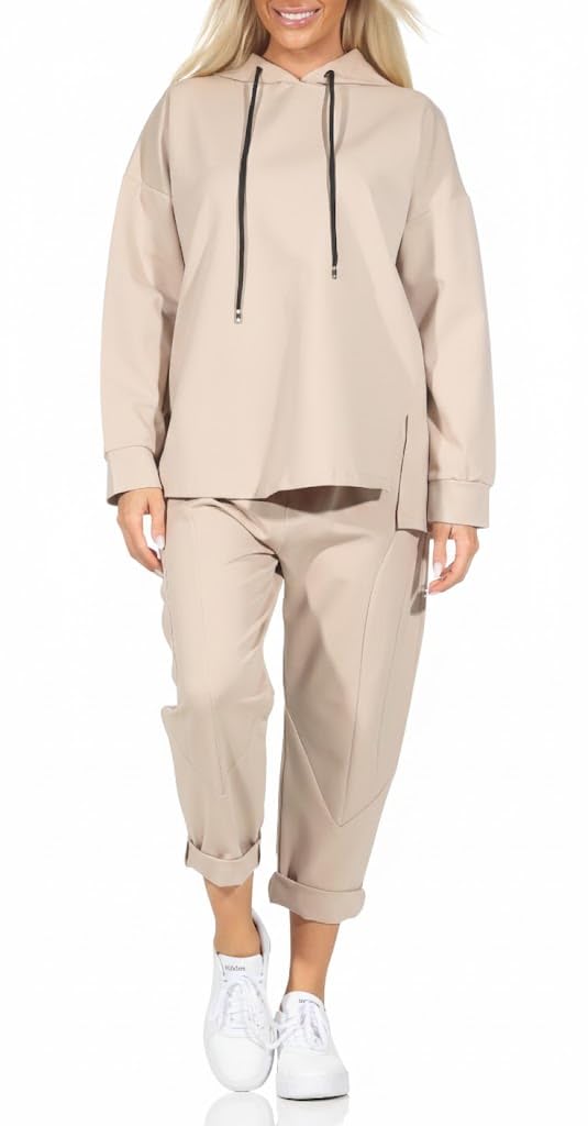 Damen Jogginganzug, Zweiteiler für Freizeit und Sport, Trainingsanzug, Hausanzug mit Hoodie und Hose Kapuze 7036