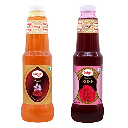 Image of Shree Guruji Kesar Sharbat & Rose Sharbat Combo Pack Milk Beverage Instant Refreshing Syrup Drink for Summer (1 Litre)