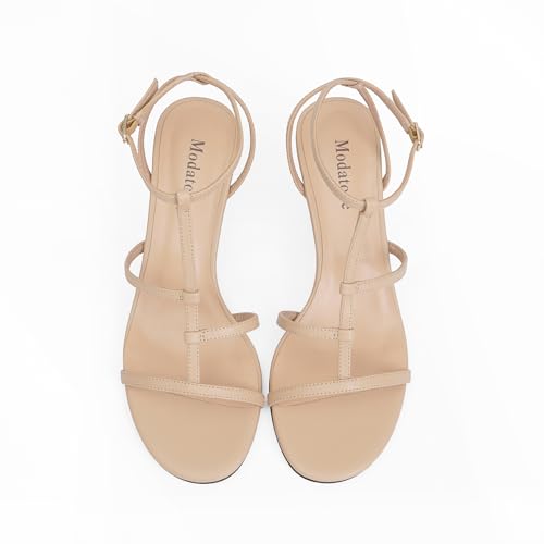Modatope Womens Strappy Heeled Sandals Open Round Toe T-Strap Kitten Heels for Women2