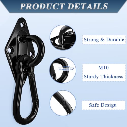 Image of OHIYO 2PCS M10 Stainless Steel Pad Eye Hooks+2PCS M10 Snap Hooks, Heavy Duty Hammock for Hanging, 1300lbs Capacity for Swing Set, Plant Hanger, Outdoor Lights(Black)