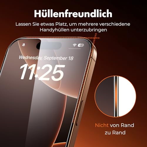 UNBREAKcable Bildschirmschutz für iPhone 16 Pro - 3er Pack, Doppelte bruchsichere HD-Gehärtetes Glas [Vollständige Abdeckung] [Einfache… – Ansicht 6