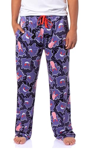 Mad Engine Pokemon Pajama Pants Adult AOP Gengar Swirl Ghost-Type Loungewear Sleep Adjustable Waistband PJ Men Women