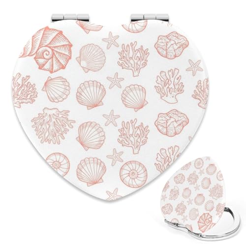 Miroir grossissant en forme de cœur avec coquillages de corail, miroir pliable en cuir PU, mini miroirs de voyage, cadeaux pour femmes, gadgets pour femme