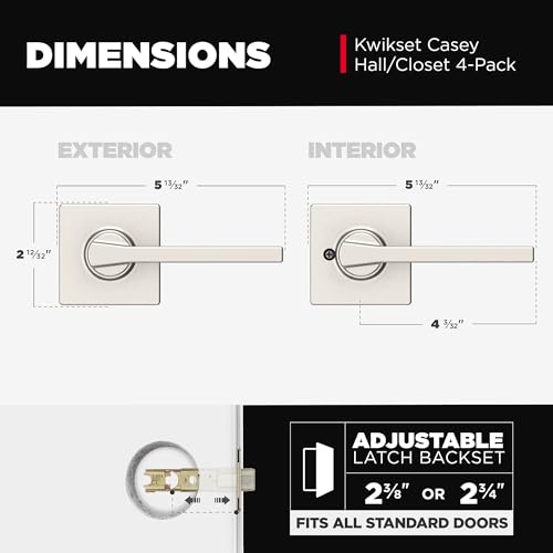 Image of Kwikset Casey Interior Square Passage Door Handle, Lever for Closet and Hallway Doors, Reversible Non-Locking Handle Lever, Satin Nickel