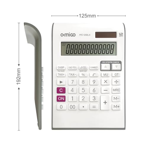Image of Amigo MI-121DLX Desktop Calculator, 12-Digit Display, 150 Steps Check, White