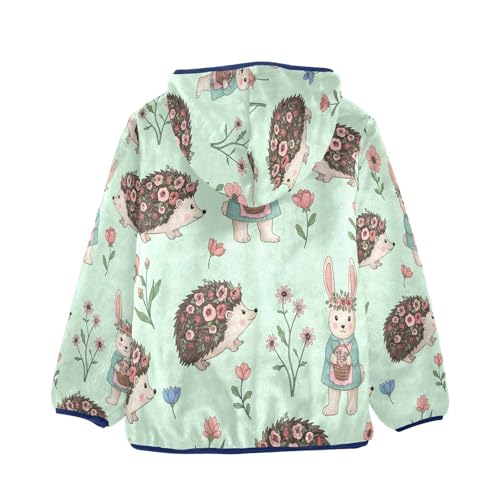 Cute Hedgehog and Rabbit Floral Toddler Fleece Jacket Girl Boys Hooded Fleece Jacket Coat Warm Outwear Zip-up 3-10T2