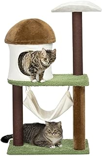 PawHut 100cm Cat Tree, Kitty Activity Centre, Cat Tower, with Mushroom-Shaped Cat House, Sisal Scratching Post, Hammock - Green, Brown & Cream