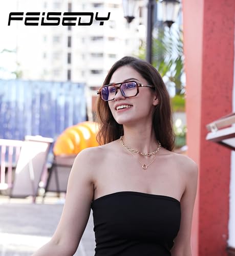 Image of FEISEDY Vintage Square Blue Light Blocking Reading Glasses Women Men B0090 | 70s Flat Aviator Glasses,Aviator readers