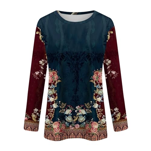 Long Sleeve Tees for Women Cotton Vintage Print Loose Pullover Tops Crew Neck Casual t Shirts Fall Fashion Outfits3