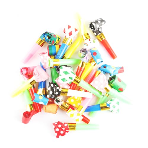 GroveEss 25PCS Colourful Whistles Blowers,Party Noise Makers Party Poppers,Fun Party Blow Roll Bag Fillers Party favours for Adults Kids Birthday Wedding Celebration Graduation