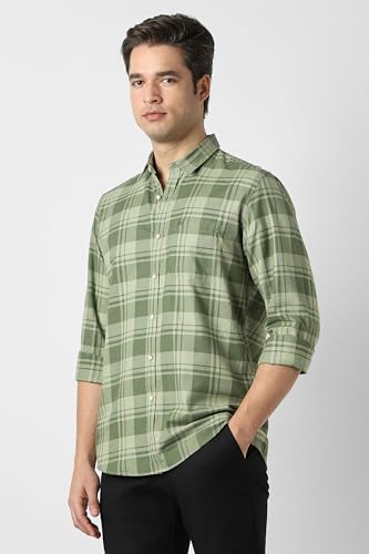 Image of Peter England Men's Checkered Cotton Shirt | Smart Casual | Full Sleeves