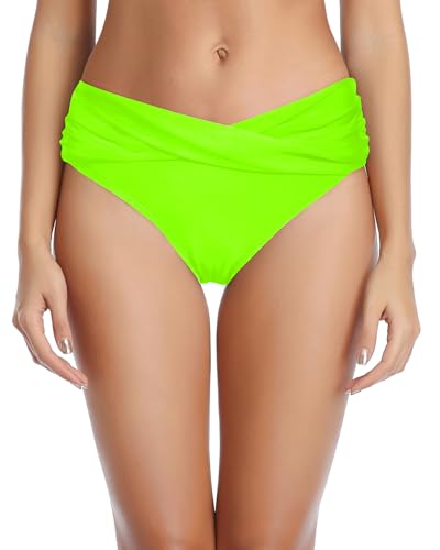Image of Tempt Me Women Twist Bikini Bottom Moderate High Cut Bathing Suit Bottoms Ruched Swimsuit Bottom