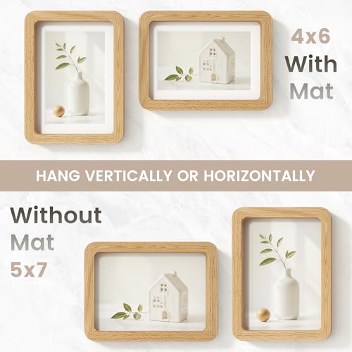 Image of 5x7 Picture Frame, USA-Sourced Natural Oak Wood Photo Collage Frame with HD Tempered Glass, 5 x 7 Wooden Frame Matted to 4x6, Gallery Wall Frames for Art, Wall or Tabletop Display