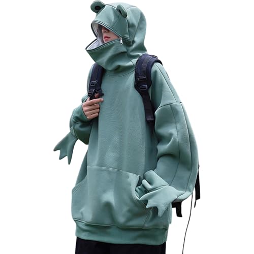 JJdocvanatic Mens Frog Hoodie Hooded Unisex Pullover Casual Solid Color Sweatshirt with Pocket Green
