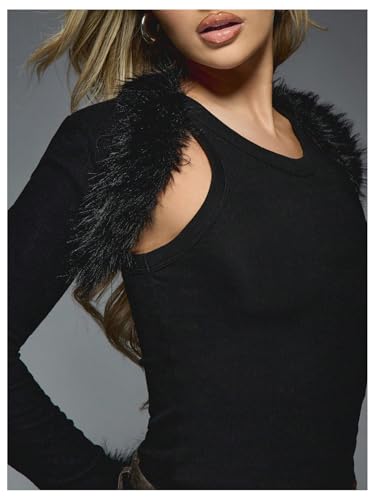 Floerns Women's Fur Trim Long Sleeve Cardigan Open Front Knit Cropped Bolero Shrug Sweater4