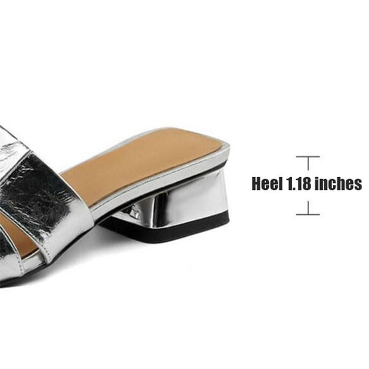 Women'S Patent Leather Braid Chunky Heeled Summer Slides Sandals, Simple Fashionable Square Open Toe Low Block Heel Dress Sandals, Comfortable Beach Walking Party Slippers3