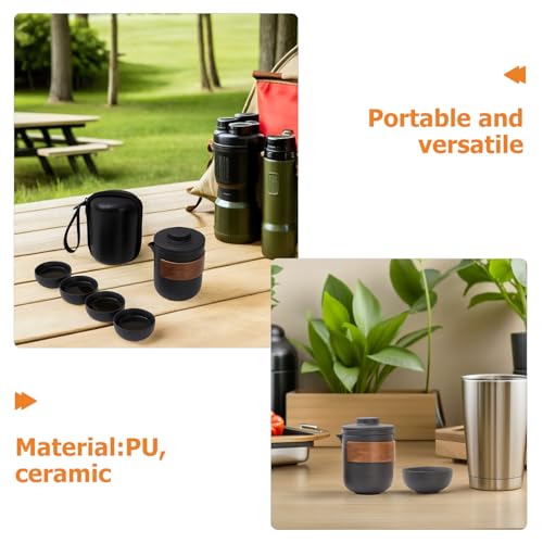 Tetera de porcelana portátil con tazas y bolsa protectora para viajes 4