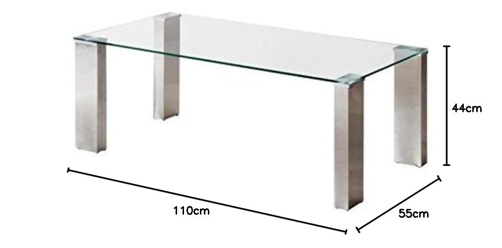 Homely - Mesa de Centro Karina con Tapa de Cristal Templado y Patas de Acero