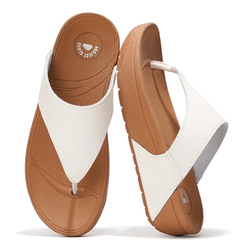 Image of Project Cloud Genuine Leather Women's Sandals - Thong Flip Flops with Plush Soft Insole, Arch Support & Non Slip Outsole - Comfortable Beach & Summer Slides