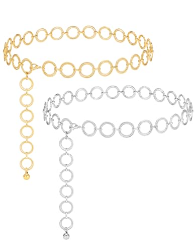 VONMELLI 2 Pack Waist Chain Belt for Women Fashion Ladies Body Waist Metal Belts for Dress Jeans