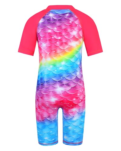 Image of TFJH E Short Sleeve Girls Swimsuits UV 50+ One Pieces Zipper 2-14Y | From beach vacations and pool parties to cruises and water parks, this colorful floral swimsuit is her summer favorite