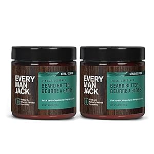 Every Man Jack Beard Butter- Subtle Sea Salt Fragrance – Rejuvenates, Hydrates, and Styles Dry, Unruly Beards While Relieving Itch – Naturally Derived with Shea Butter and Coconut Oil – 4-ounce Twin P