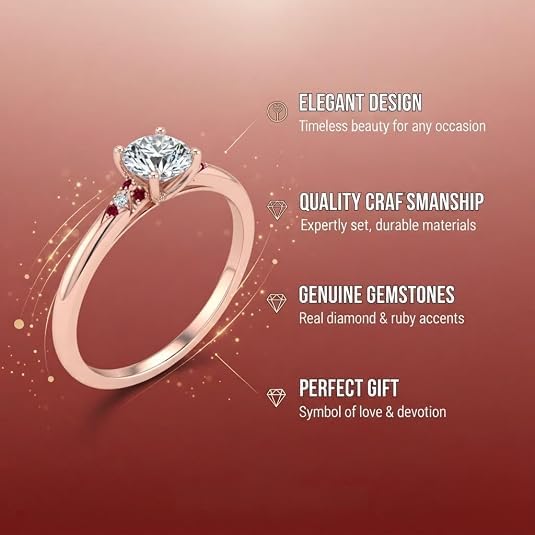 Image of Choose Your Gemstone Petite Dome Engagement Ring Rose Gold Plated Round Shape Petite Engagement Rings Everyday Jewelry Wedding Jewelry Handmade Gifts for Wife US Size 4 to 12