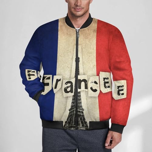 France Flag with Eiffel Tower Men's Cotton Lightweight Jackets Relaxed Fit Bomber Jacket Windbreaker Coat2