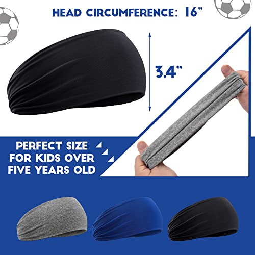 Image of Zhanmai 12 Pieces Boys Headbands 16 Inch Kids Sweatbands, Soft Athletic Sports Head Sweatband Headbands Wicking Elastic Hairband for Girls and Boys