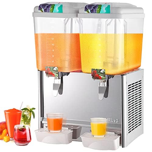 VEVOR 110V Commercial Beverage Dispenser, 9.5 Gallon 36L 2 Tanks, 18 Liter Per Tank 300W Stainless Steel Food Grade Material,Ice Tea Juice Drink Machine, Equipped with Thermostat Controller