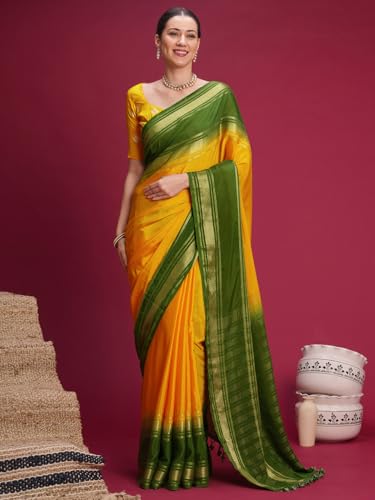 Image of AKHILAM Women's Mysore Silk Ombre Woven Design Saree With Unstitched Blouse Piece (KUSUM4101 NSM Parent)