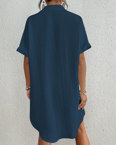 Bsubseach Women Swimsuit Coverup Shirt Dress Button Down Bathing Suit Cover Up Beachwear Navy Blue M - Image 5