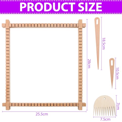 NewZC Webrahmen kinder - 25 x 28cm Holzwebstuhl Stricken für Anfänger Set mit Wolle Webschiffchen und Webkamm - Kreatives DIY Weaving Looms aus Holz Websets Mädchen von 6–12 Jahren