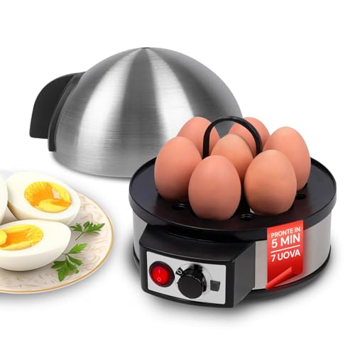 Avilia Cocedor de huevos compacto de acero inoxidable rápido, 400 W, para 7 huevos, hervidor eléctrico, diseño eficiente y duradero