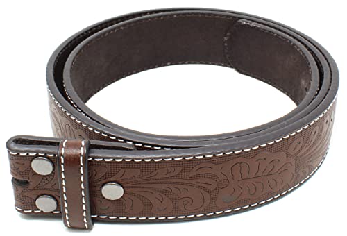 BC Belts Leather Belt Strap with Colored Stitching and Embossed Western Scrollwork 1.5" Wide with Snaps2