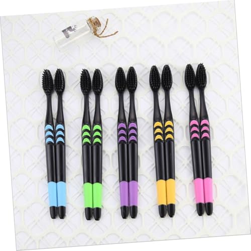 COLLBATH 10 Stück Teiliges Holz Zahnbürsten mit Aktivkohle Weiche Borsten Ergonomischer Rutschfester Griff Umweltfreundlich und Biologisch Abbaubar Zahnpflege für Zufällige Farbe – Bild 3