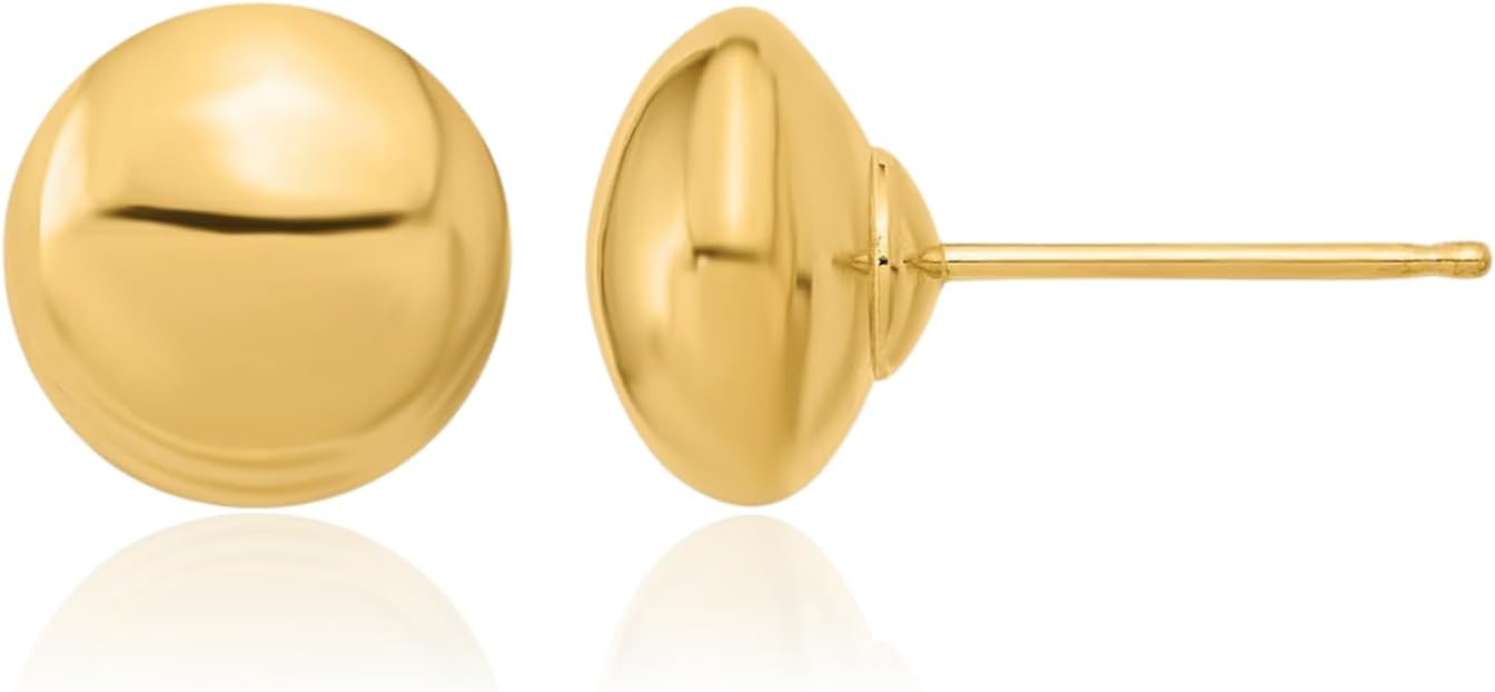IceCarats 14K Yellow Gold Large Button Stud Earrings 8mm 0.3 inch Lightweight, Butterfly Back For Her