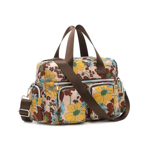 Kono Sac à Main pour Femme avec motif floral, Grand Sac à Porté Épaule Fourre-Tout étanche, Sac à bandoulière Multi-Poches pour le travail, le shopping, les voyages (Kaki)